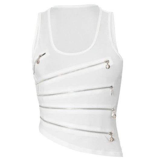 Zip-up hollow out u neck irregular solid cut out top