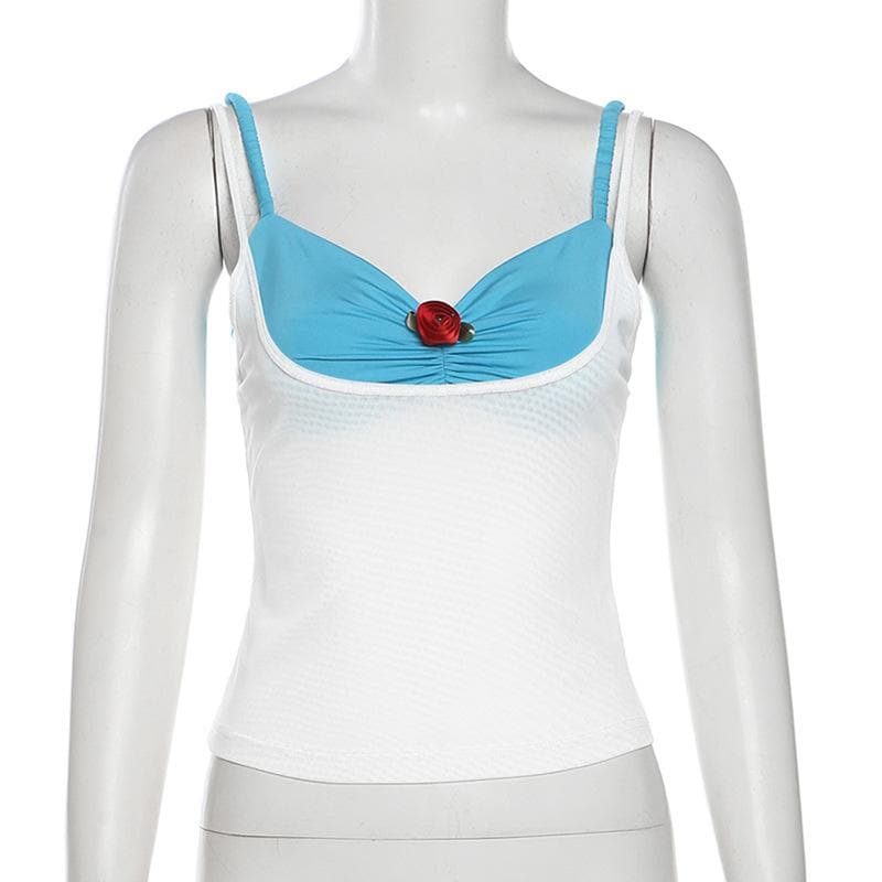 V neck rose applique contrast 2 piece cami top