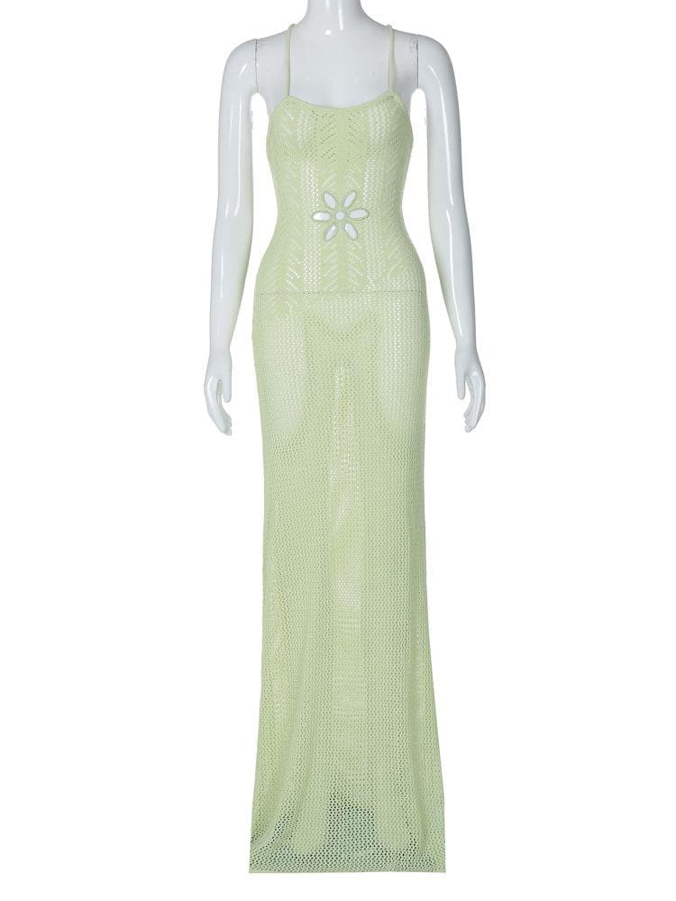 Knitted cross back see through cami maxi dress