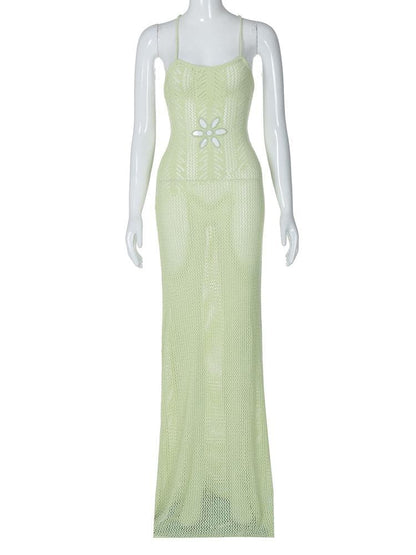 Knitted cross back see through cami maxi dress