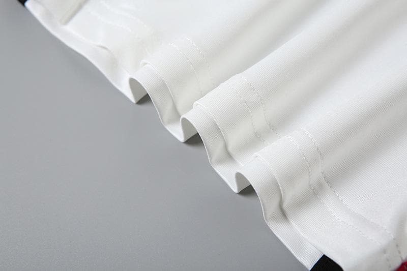 One shoulder irregular self tie “91” pattern contrast top