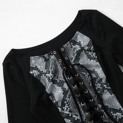 Long sleeve print lace up top