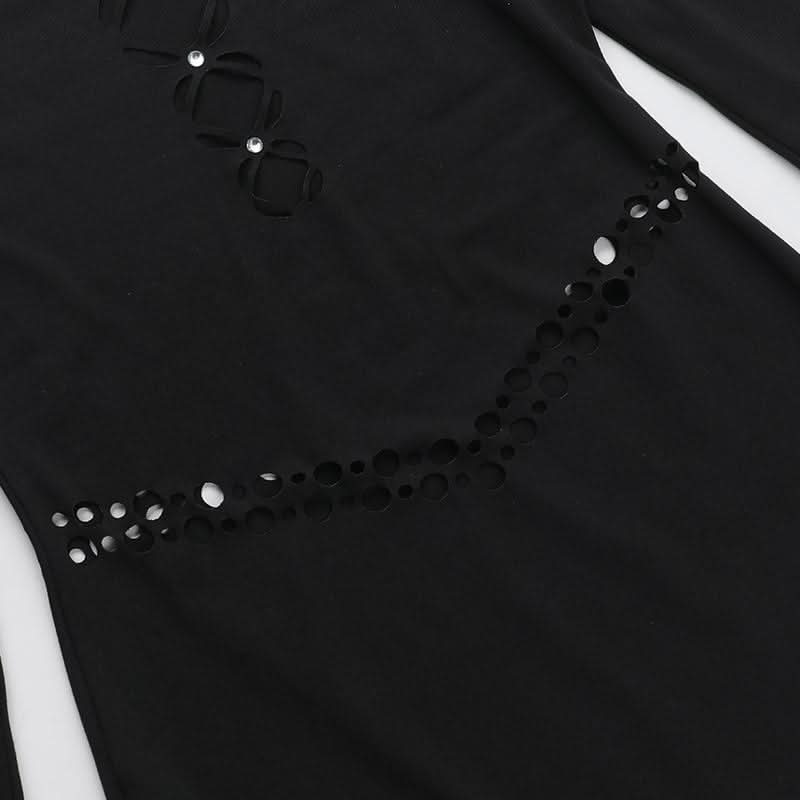 Off shoulder long sleeve hollow out beaded cut out mini dress