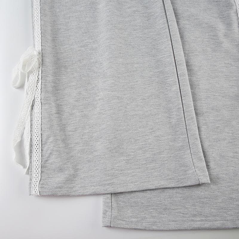 Lace hem bowknot medium rise pant