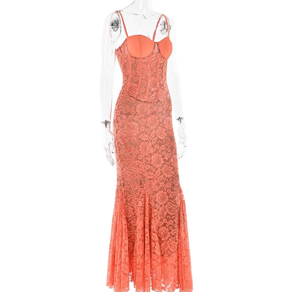 Sweetheart neck lace bustier cami maxi dress