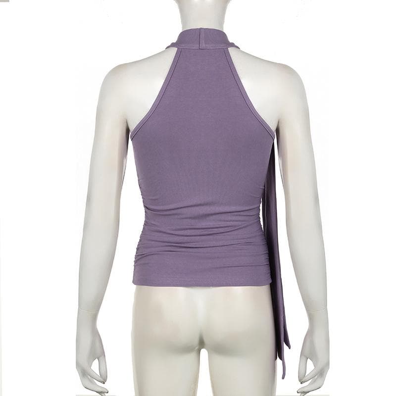 Sleeveless high neck knotted ruched top