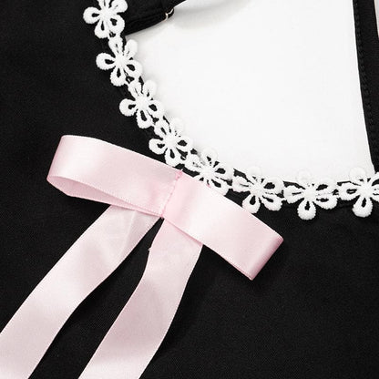 Bowknot ribbon lace hem u neck cross back backless cami mini dress