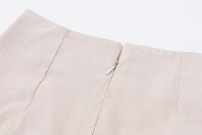 Bowknot ruched zip-up slit irregular contrast midi skirt