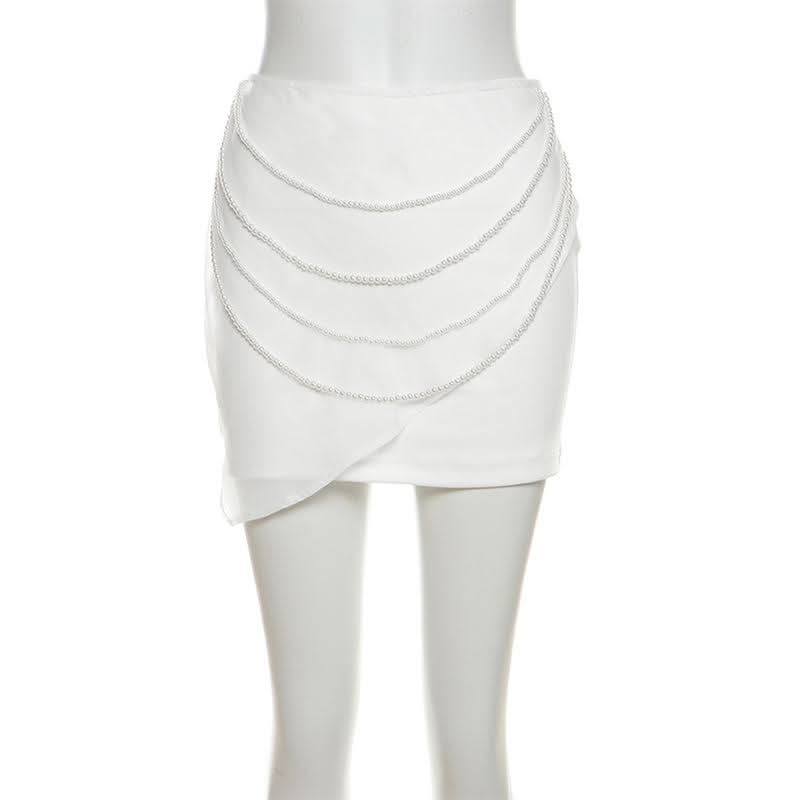 Solid beaded chain mini skirt