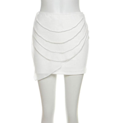 Solid beaded chain mini skirt