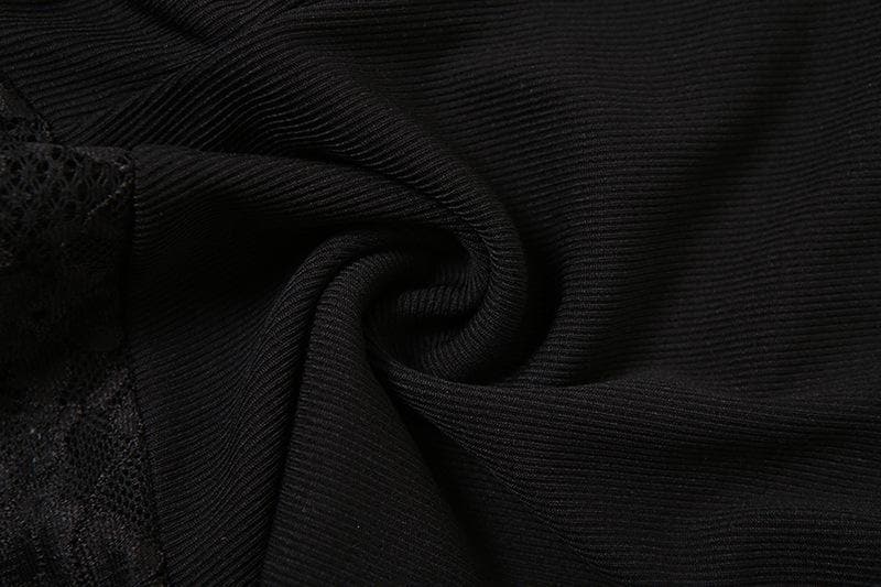 Halter lace hem button patchwork ribbed cami top