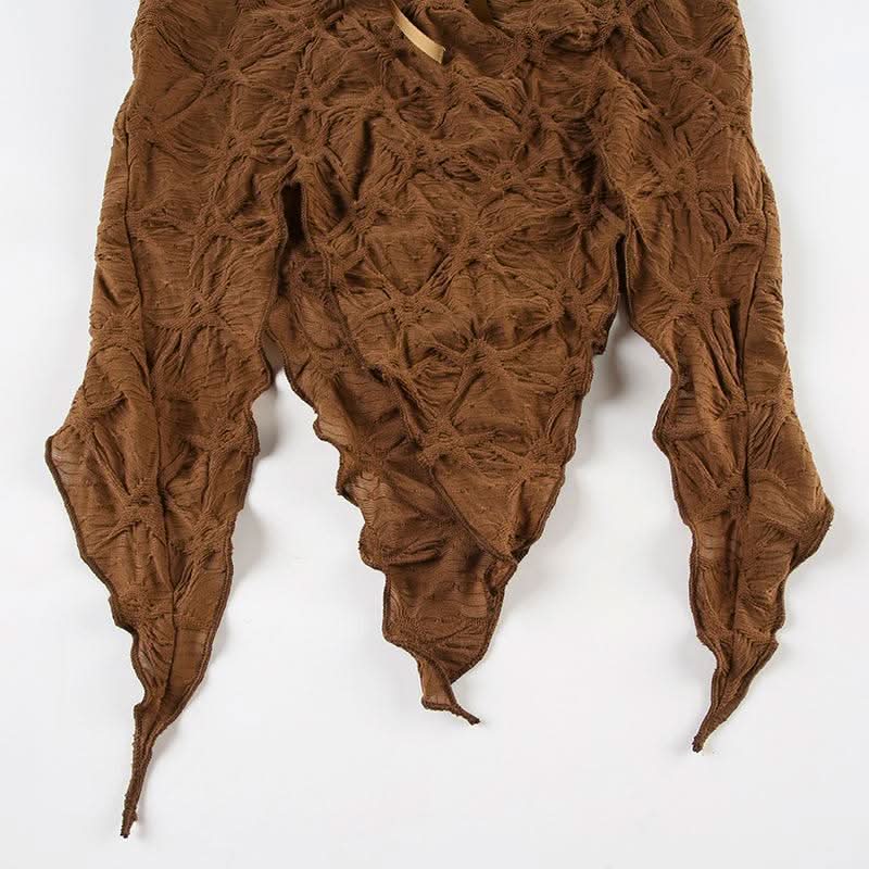Long flared sleeve textured lace hem ruffle top