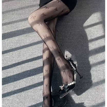 Bowknot pattern fishnet tights