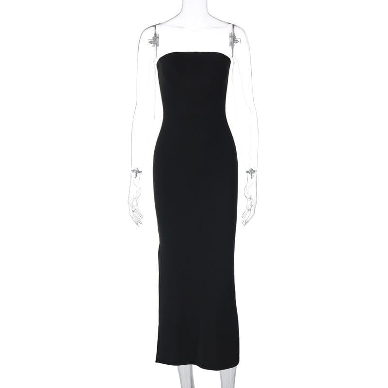 Strapless Tube Side Slit Backless Bodycon Maxi Dress