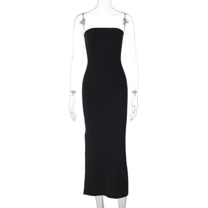 Strapless Tube Side Slit Backless Bodycon Maxi Dress
