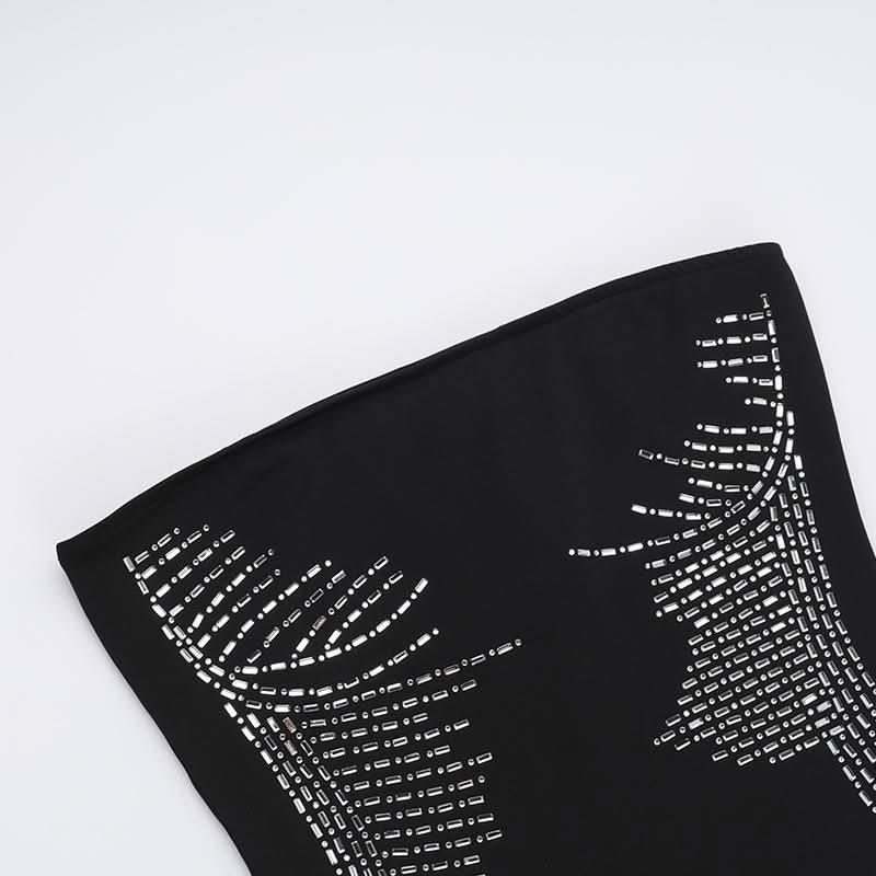 Beaded slit backless contrast tube maxi dress