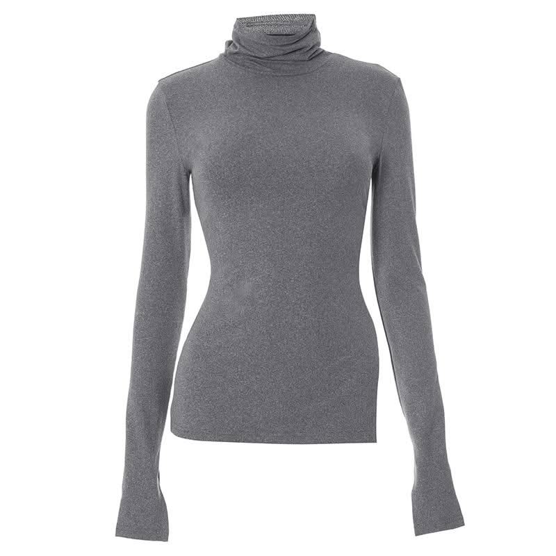 Long sleeve high neck slit irregular solid top