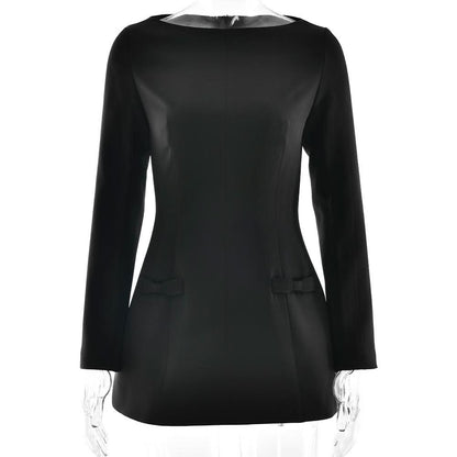 Long sleeve bowknot solid mini dress