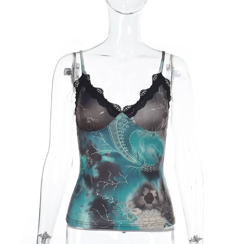 V neck lace hem contrast cami top