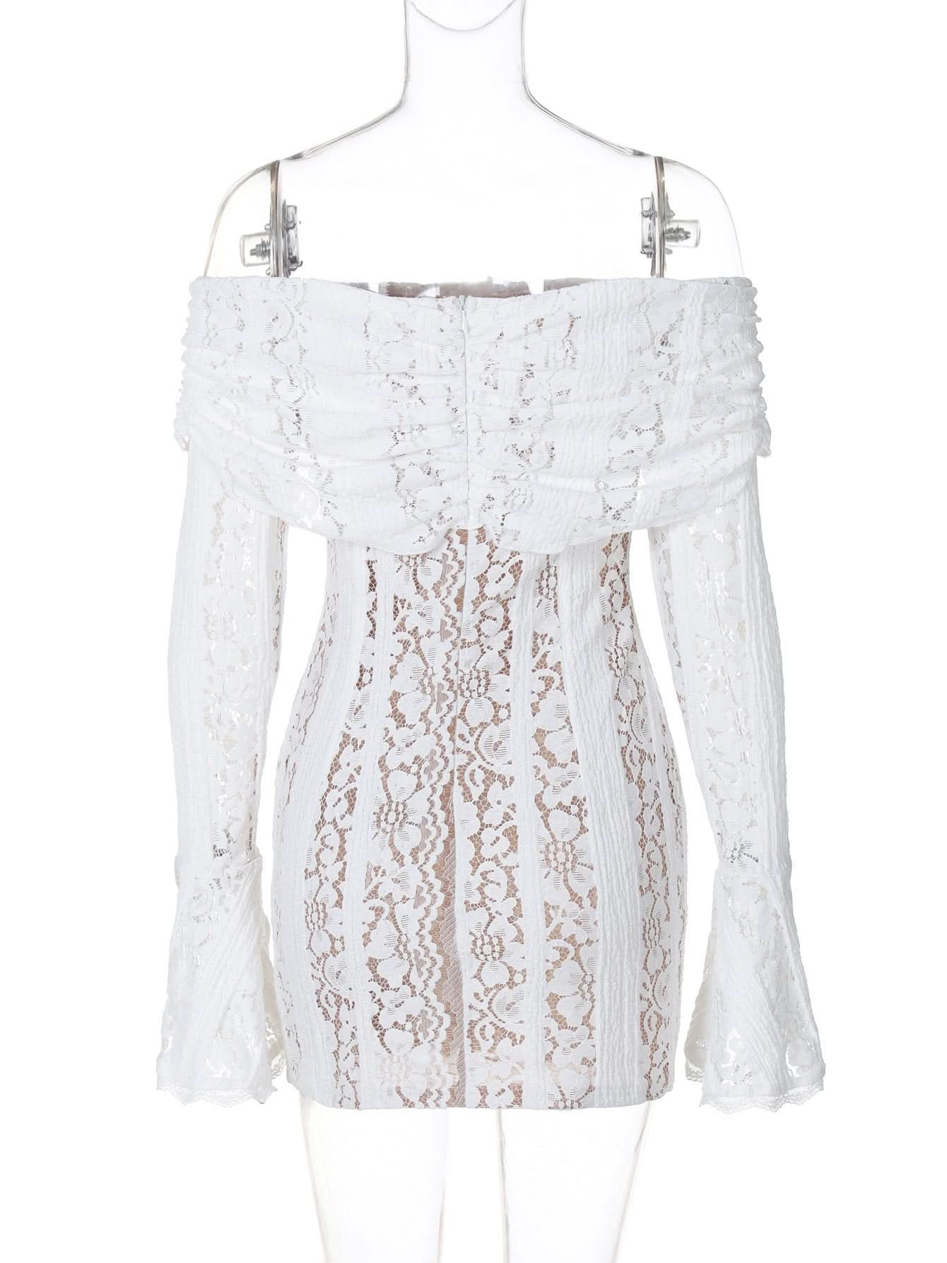 Off shoulder long sleeve lace bowknot mini dress