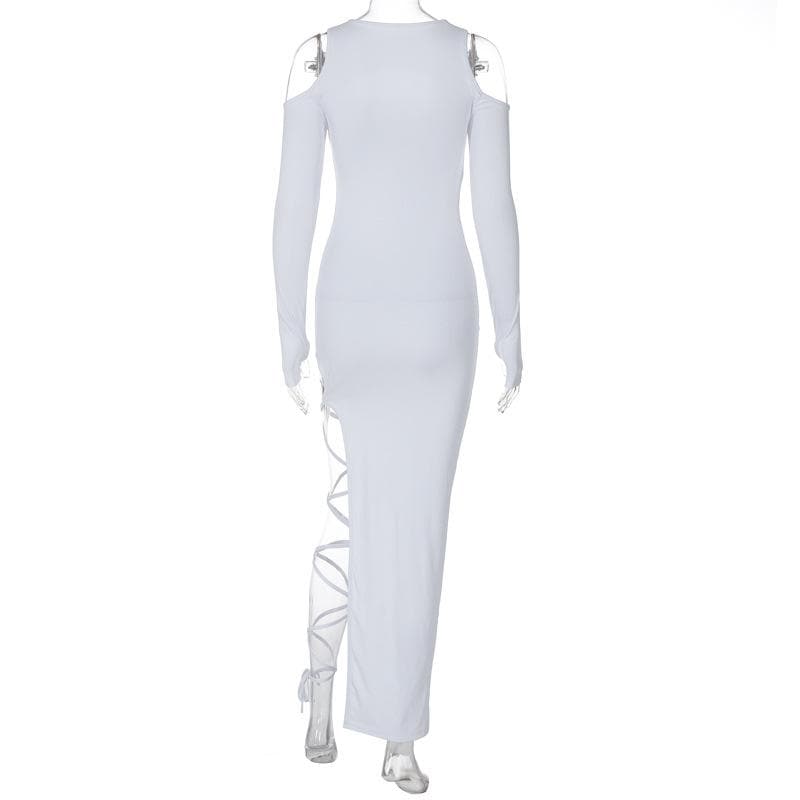 Long sleeve off shoulder hollow out cut out maxi dress