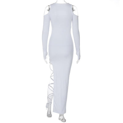 Long sleeve off shoulder hollow out cut out maxi dress