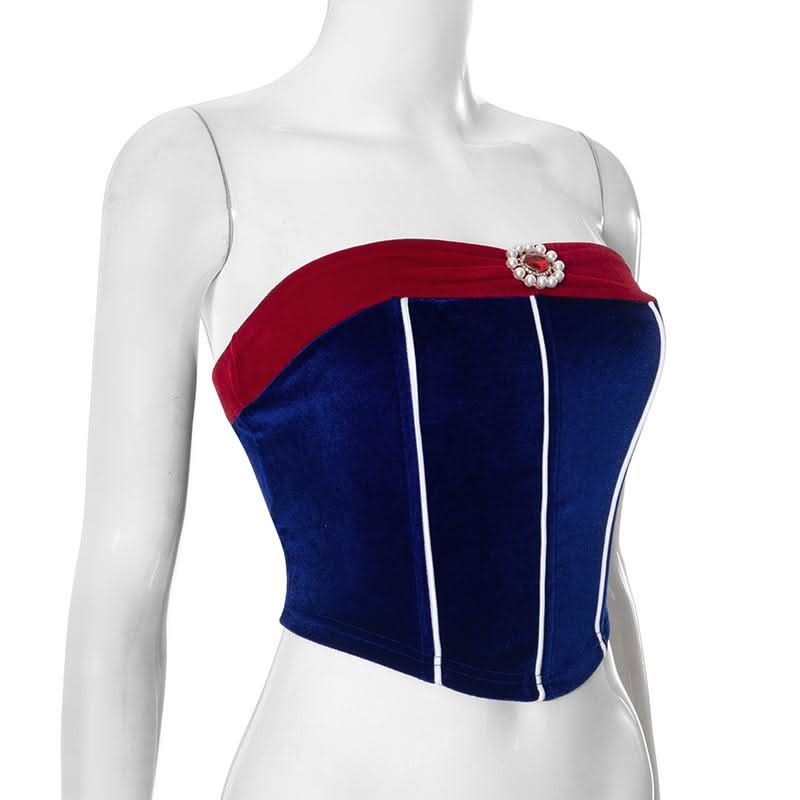 Beaded velvet contrast backless tube top