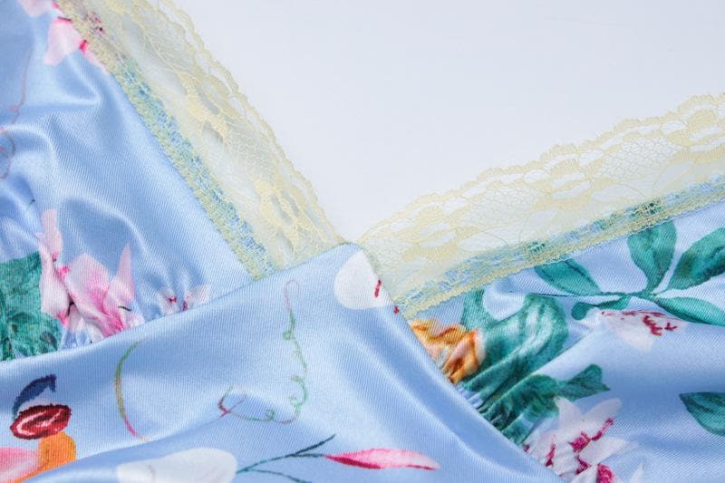 Print v neck lace hem knotted cami maxi dress