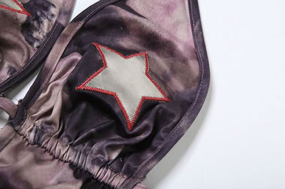 Halter backless self tie buckle romper