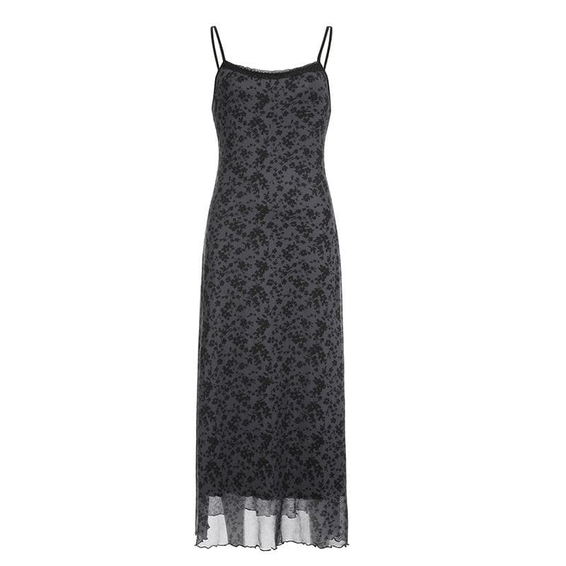 Lace hem mesh ruffle backless cami midi dress
