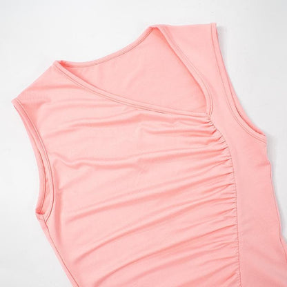 Ruched irregular ruffle solid tank top