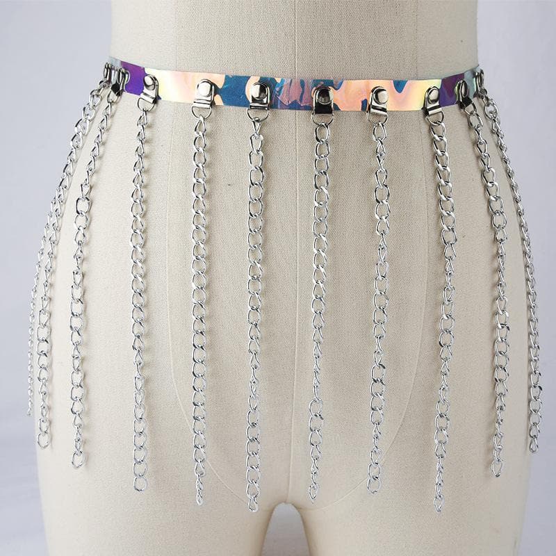 PU leather metal chain tassels belt