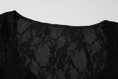 Floral Lace Glove Sleeve Opaque Bustier Sweetheart Neck Bodycon Mini Dress