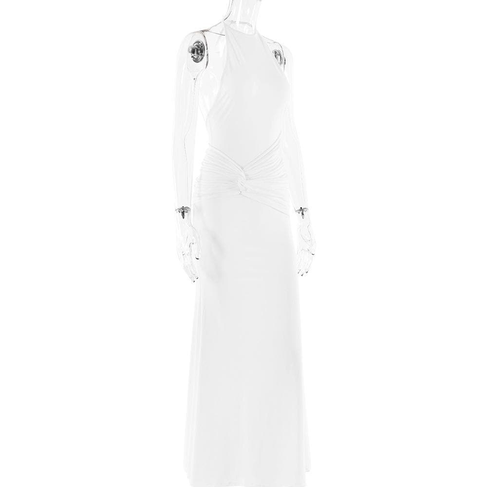 Halter backless knotted ruched maxi dress