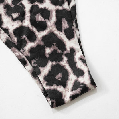 Leopard print patchwork backless crop pant set