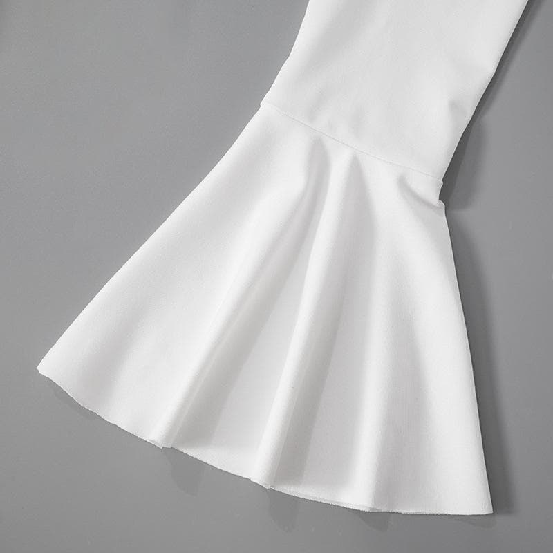 Long flared sleeve ruffle v neck mini dress
