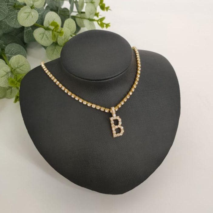 Initials pendant rhinestone chocker