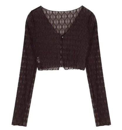 Solid textured long sleeve button top