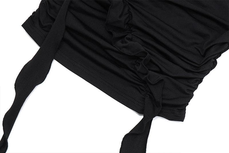 Flower applique solid halter ruched tube crop top