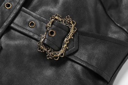 Buckle PU leather zip-up backless tube crop top