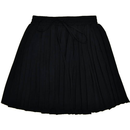 Pleated deep V neck button self tie solid mini skirt set