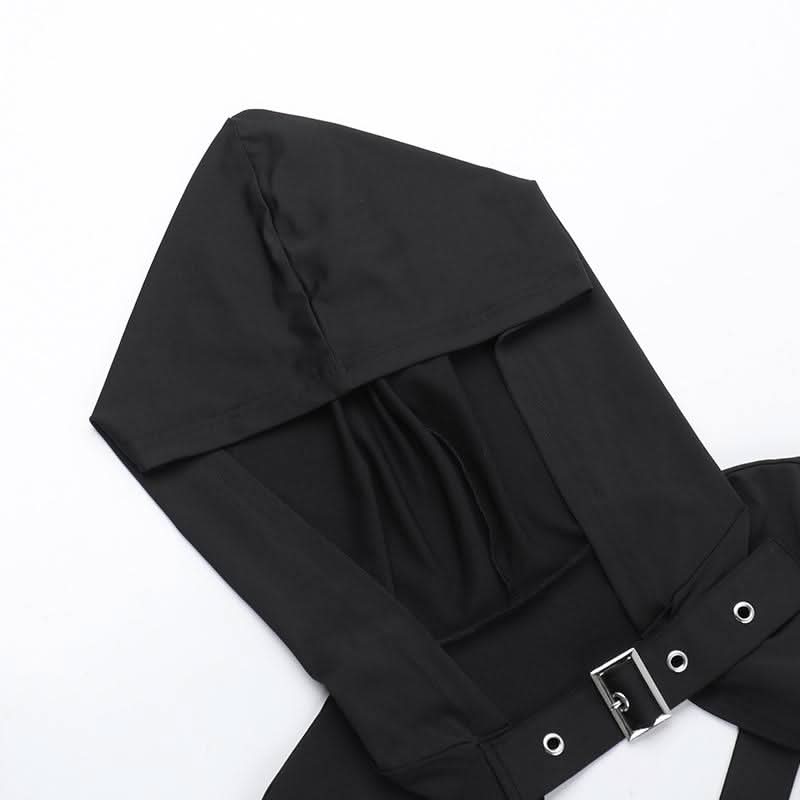 Hoodie long sleeve buckle cross back crop top
