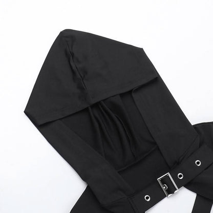 Hoodie long sleeve buckle cross back crop top