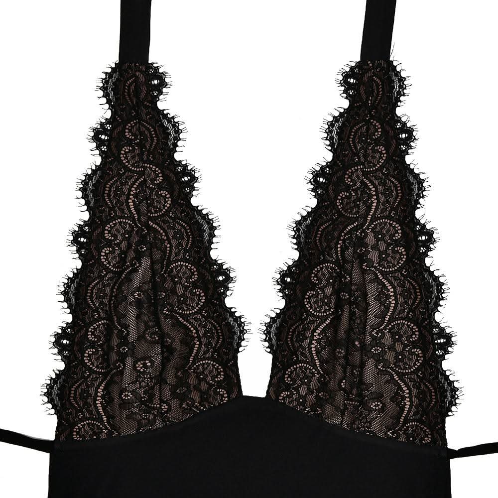 Halter self tie deep V neck gradient lace maxi dress