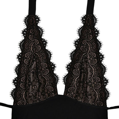 Halter self tie deep V neck gradient lace maxi dress