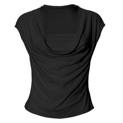 Cap sleeve cowl neck ruched solid top