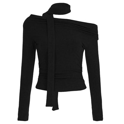 Off shoulder long sleeve ruched solid top