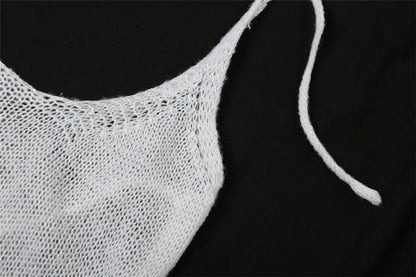 Self tie halter hollow out see through knitted cut out maxi dress