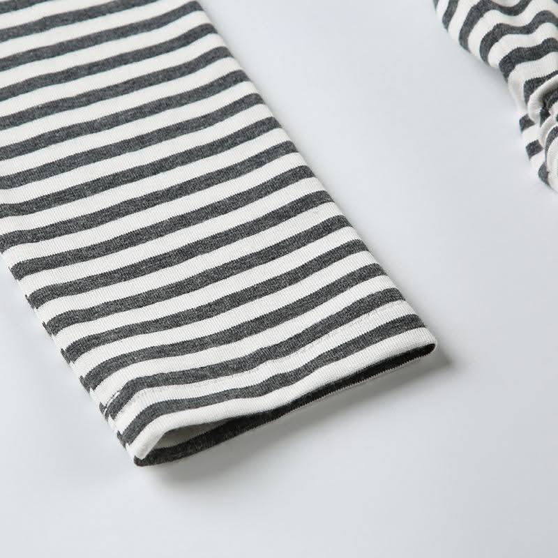 Long sleeve round neck striped drawstring top