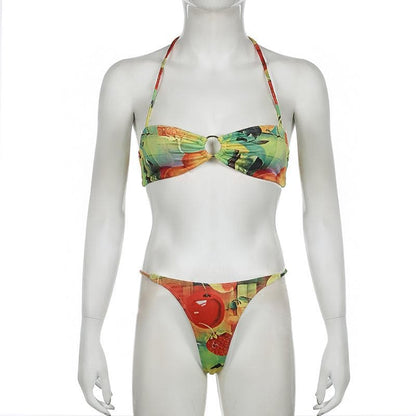 Halter fruit print o ring pant set